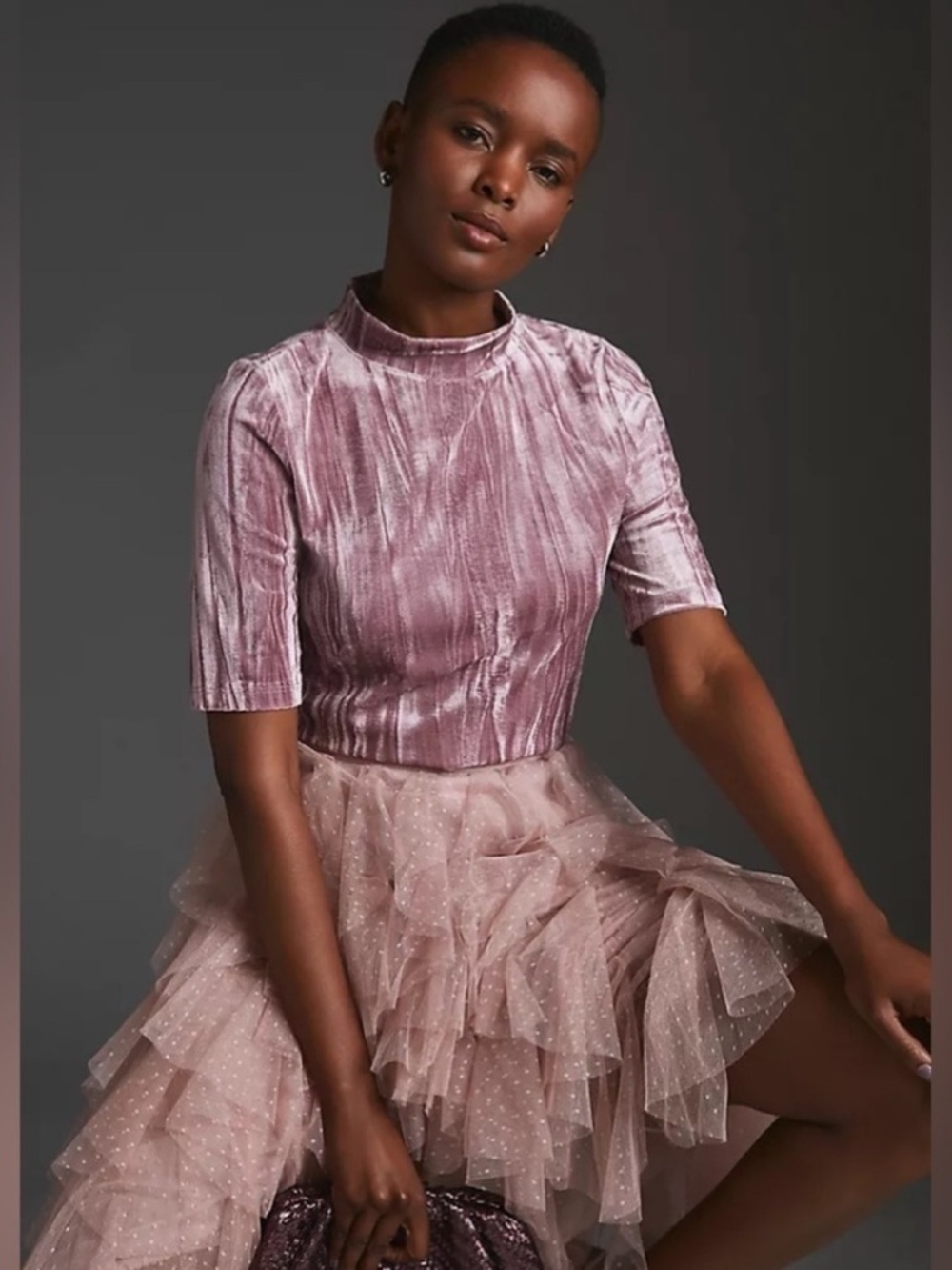 Anthropologie Pilcro Velvet Pink Rose Mock Neck Womens Top Size XS